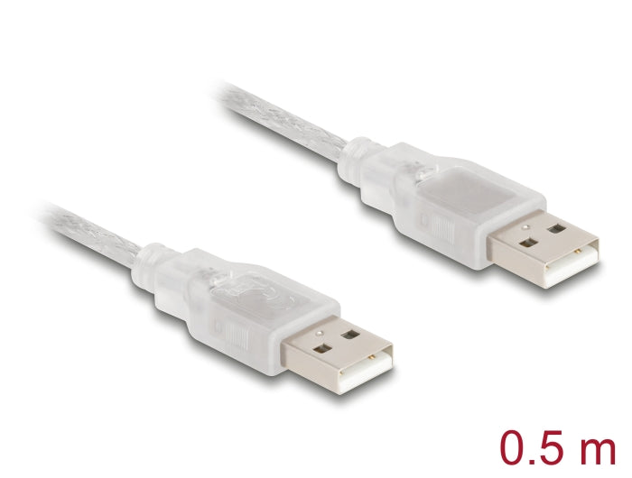 Delock Kabel USB 2.0 Typ-A Stecker > USB 2.0 Typ-A Stecker 0,5 m transparent