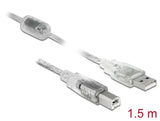 Delock Kabel USB 2.0 Typ-A Stecker > USB 2.0 Typ-B Stecker 1,5 m transparent