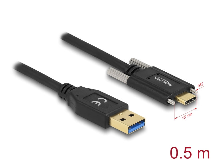 Delock USB 10 Gbps Kabel Typ-A Stecker zu USB Type-C™ Stecker mit Schrauben seitlich 0,5 m