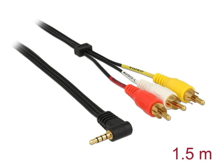 Delock Kabel Klinke 3,5 mm 4 Pin Stecker gewinkelt > 3 x Cinchstecker 1,5 m