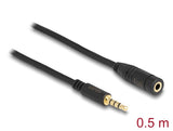 Delock Klinkenverlängerungskabel 3,5 mm 4 Pin Stecker zu Buchse 0,5 m schwarz