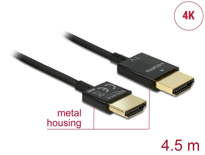 Delock Kabel High Speed HDMI mit Ethernet - HDMI-A Stecker > HDMI-A Stecker 3D 4K 4,5 m Aktiv Slim High Quality