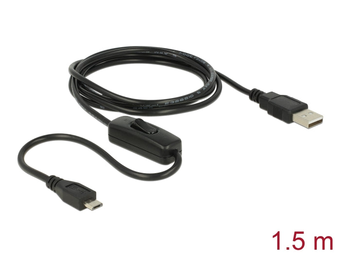 Delock Ladekabel USB 2.0 Typ-A Stecker > USB 2.0 Micro-B Stecker mit Schalter für Raspberry Pi 1,5 m