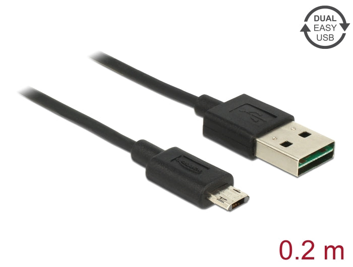 Delock Kabel EASY-USB 2.0 Typ-A Stecker > EASY-USB 2.0 Typ Micro-B Stecker 0,2 m schwarz