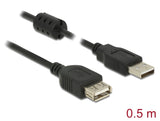Delock Verlängerungskabel USB 2.0 Typ-A Stecker > USB 2.0 Typ-A Buchse 0,5 m schwarz