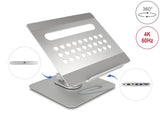 Delock Tablet und Notebook Ständer mit eingebauter Dockingstation 4K - HDMI / Kartenleser / Hub / PD 3.0 90 W - 360° drehbar