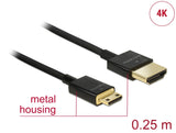 Delock Kabel High Speed HDMI mit Ethernet - HDMI-A Stecker > HDMI Mini-C Stecker 3D 4K 0,25 m Slim High Quality