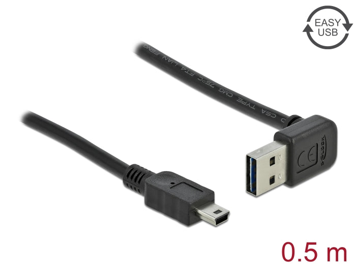 Delock Kabel EASY-USB 2.0 Typ-A Stecker gewinkelt oben / unten > USB 2.0 Typ Mini-B Stecker 0,5 m