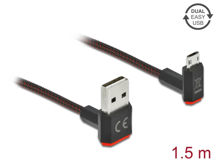 Delock EASY-USB 2.0 Kabel Typ-A Stecker zu EASY-USB Typ Micro-B Stecker gewinkelt oben / unten 1,5 m schwarz