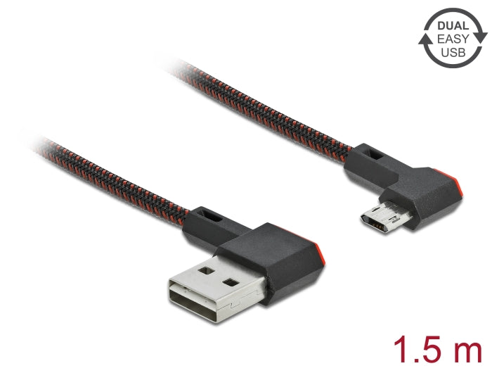 Delock EASY-USB 2.0 Kabel Typ-A Stecker zu EASY-USB Typ Micro-B Stecker gewinkelt links / rechts 1,5 m schwarz