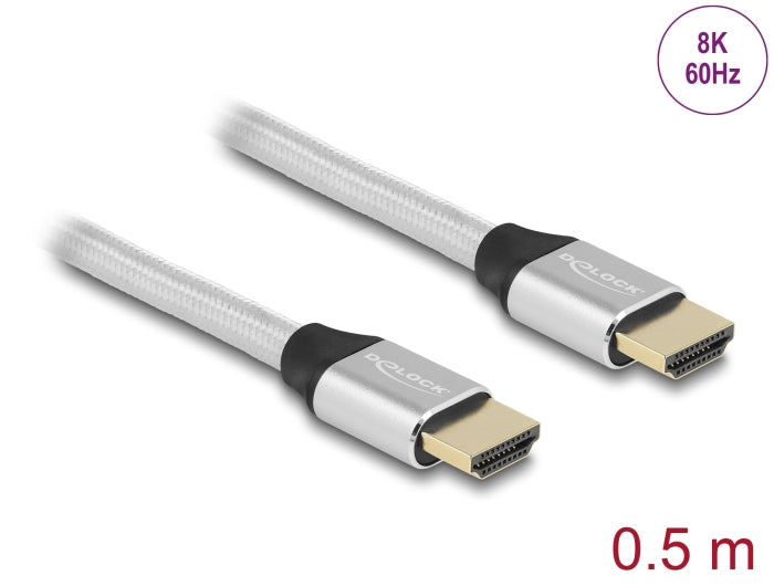 Delock Ultra High Speed HDMI Kabel 48 Gbps 8K 60 Hz silber 0,5 m zertifiziert