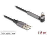 Delock Daten- und Ladekabel USB Typ-A zu Lightning™ für iPhone™, iPad™, iPod™ gewinkelt mit Ständerfunktion schwarz 1,5 m MFi