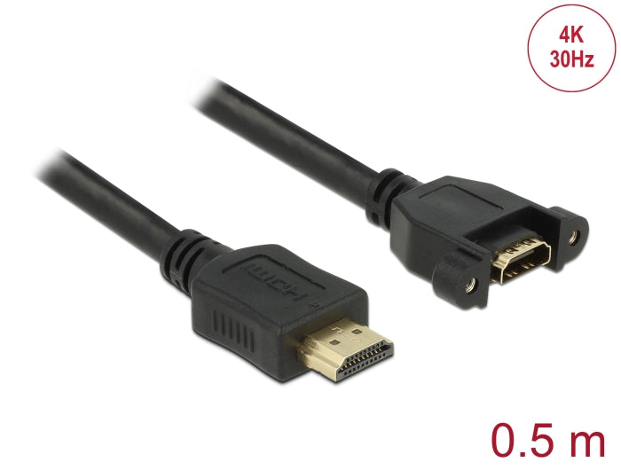 Delock Kabel HDMI-A Stecker > HDMI-A Buchse zum Einbau 4K 30 Hz 0,5 m
