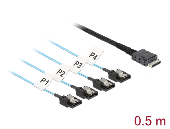 Delock Kabel OCuLink SFF-8611 > 4 x SATA 7 Pin 0,5 m Metall