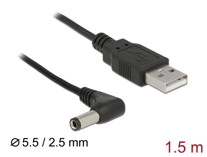 Delock USB Stromkabel zu DC 5,5 x 2,5 mm Stecker 90° 1,5 m