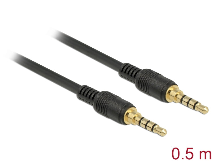 Delock Klinkenkabel 3,5 mm 4 Pin Stecker zu Stecker 0,5 m schwarz
