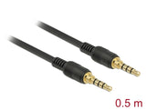 Delock Klinkenkabel 3,5 mm 4 Pin Stecker zu Stecker 0,5 m schwarz