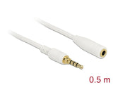 Delock Klinkenverlängerungskabel 3,5 mm 4 Pin Stecker zu Buchse 0,5 m weiß