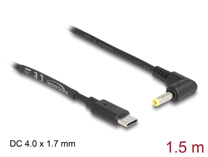 Delock USB Type-C™ Stromkabel zu DC 4,0 x 1,7 mm Stecker gewinkelt 1,5 m