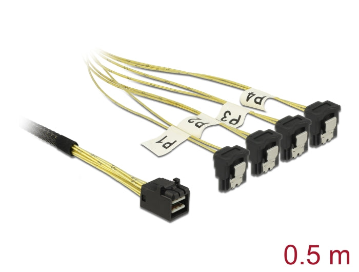 Delock Kabel Mini SAS HD SFF-8643 > 4 x SATA 7 Pin gewinkelt 0,5 m