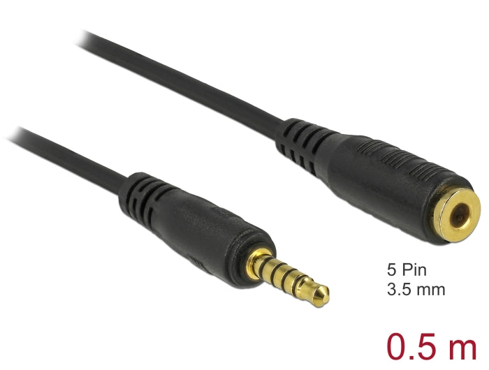 Delock Verlängerungskabel Klinke 3,5 mm 5 Pin Stecker zu Buchse 0,5 m schwarz