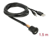 Delock Kabel USB Typ-A Stecker + 3,5 mm 4 Pin Klinkenstecker > Einbaubuchse USB Typ-A Buchse + 3,5 mm 4 Pin Klinkenbuchse (Audio) 1,5 m schwarz