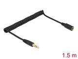 Delock Spiralkabel Verlängerung 3,5 mm 3 Pin Klinkenstecker zu Klinkenbuchse 1,5 m schwarz