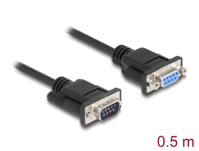 Delock RS-232 Kabel Seriell D-Sub 9 Stecker zu Buchse Nullmodem mit schmalem Steckergehäuse 0,5 m