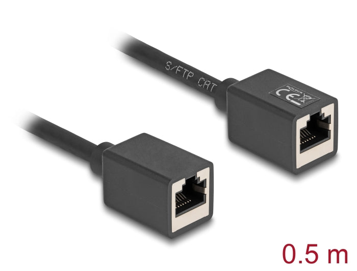 Delock Netzwerk Verlängerungskabel Kupplung RJ45 Buchse zu RJ45 Buchse Cat.6A S/FTP 0,5 m schwarz