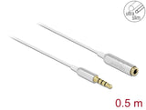 Delock Audio Verlängerungskabel Klinke 3,5 mm 4 Pin Stecker zu Buchse Ultra Slim 0,5 m weiß