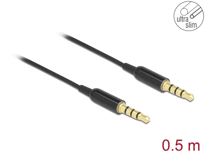 Delock Klinkenkabel 3,5 mm 4 Pin Stecker zu Stecker Ultra Slim 0,5 m schwarz