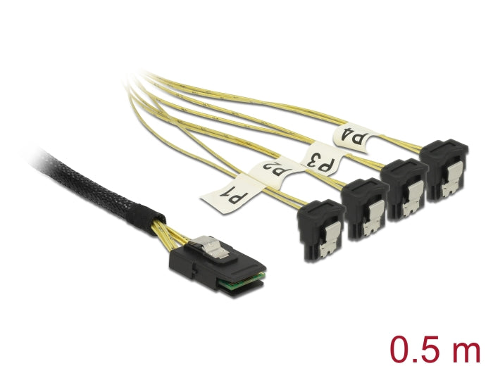Delock Kabel Mini SAS SFF-8087 > 4 x SATA 7 Pin gewinkelt 0,5 m
