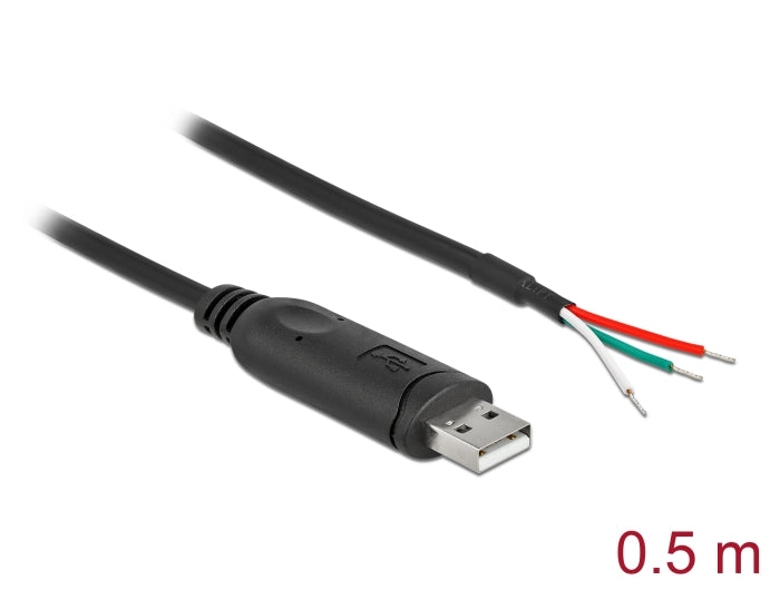 Delock Adapterkabel USB 2.0 Typ-A zu seriell RS-232 mit 3 offenen Kabelenden 0,5 m