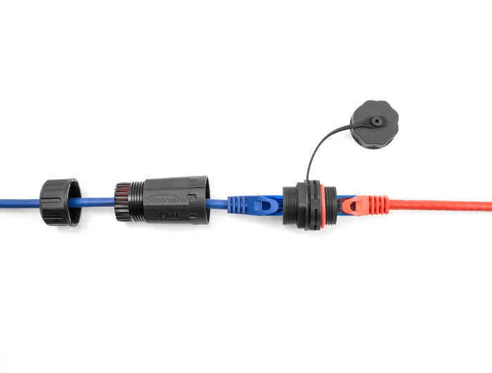 Delock Kabelverbinder RJ45 Buchse zu RJ45 Buchse Cat.6A mit Gehäuse und Verschlusskappe wasserfest