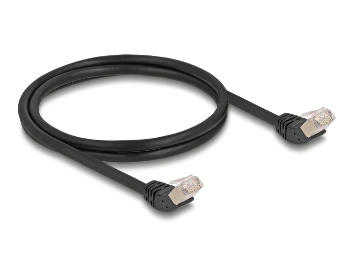 Delock RJ45 Netzwerkkabel Cat.6A S/FTP 45° nach oben gewinkelt 1 m schwarz