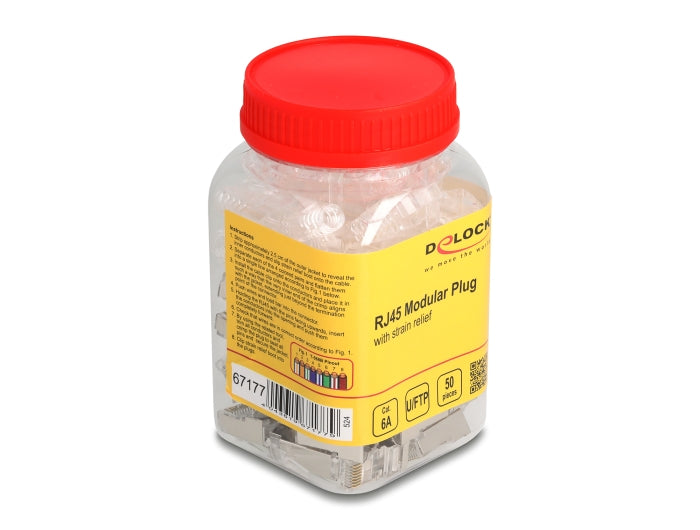Delock RJ45 Modularer Stecker Cat.6A mit Knickschutztülle transparent 50er Set