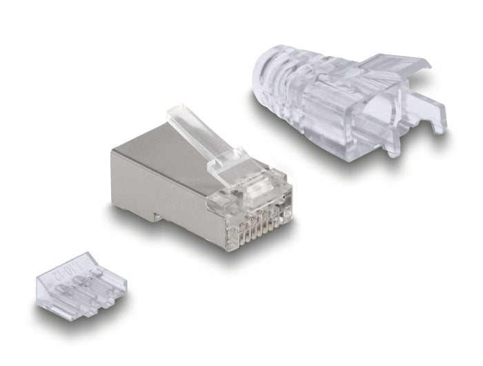 Delock RJ45 Modularer Stecker Cat.6A mit Knickschutztülle transparent 50er Set