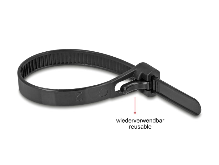 Delock Kabelbinder wiederverwendbar hitzebeständig L 150 x B 7,5 mm 100 Stück schwarz