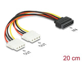 Delock Kabel Power SATA 15 Pin zu 2 x 4 Pin Molex Buchse 20 cm