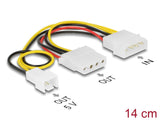 Delock Stromkabel 4 Pin Stecker > 1 x 4 Pin Buchse + 1 x 3 Pin Stecker (Lüfter) 14 cm