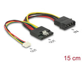 Delock Stromkabel SATA 15 Pin Buchse > Molex 4 Pin Stecker + 4 Pin Strombuchse