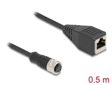 Delock M12 Adapterkabel D-kodiert 4 Pin Buchse zu RJ45 Buchse 50 cm
