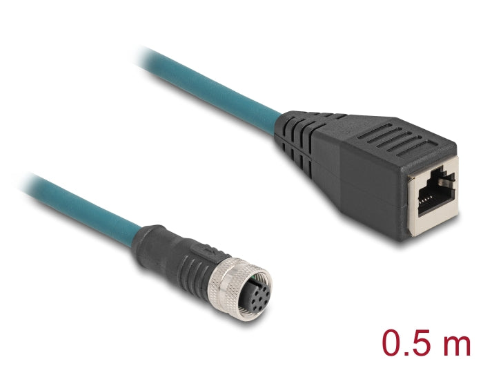 Delock M12 Adapterkabel A-kodiert 8 Pin Buchse zu RJ45 Buchse 50 cm