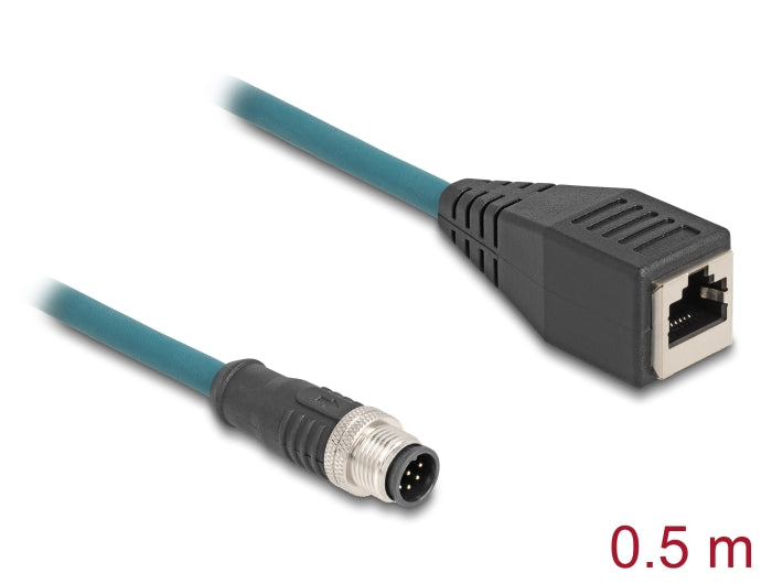 Delock M12 Adapterkabel A-kodiert 8 Pin Stecker zu RJ45 Buchse 50 cm