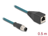 Delock M12 Adapterkabel A-kodiert 8 Pin Stecker zu RJ45 Buchse 50 cm