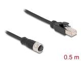 Delock M12 Adapterkabel D-kodiert 4 Pin Buchse zu RJ45 Stecker 50 cm