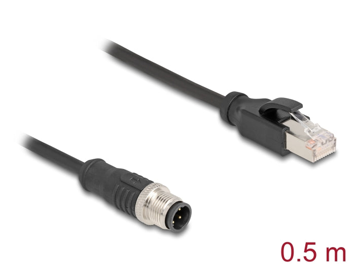 Delock M12 Adapterkabel D-kodiert 4 Pin Stecker zu RJ45 Stecker 50 cm