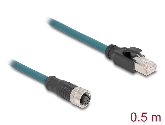 Delock M12 Adapterkabel A-kodiert 8 Pin Buchse zu RJ45 Stecker 50 cm