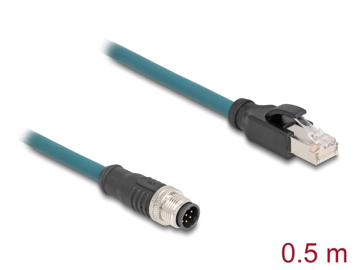 Delock M12 Adapterkabel A-kodiert 8 Pin Stecker zu RJ45 Stecker 50 cm