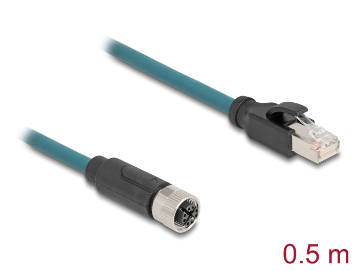 Delock M12 Adapterkabel X-kodiert 8 Pin Buchse zu RJ45 Stecker 50 cm